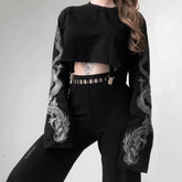Sweat gothique crop top femme imprimé dragon