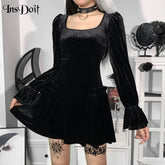 Robe gothique noir femme velour