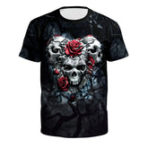 Tee-shirt gothique crane humain 3D & roses