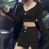 Ensemble jupe gothique femme et crop top à manches longues