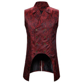 Gilet gothique homme coupe mi-longue steampunk rouge