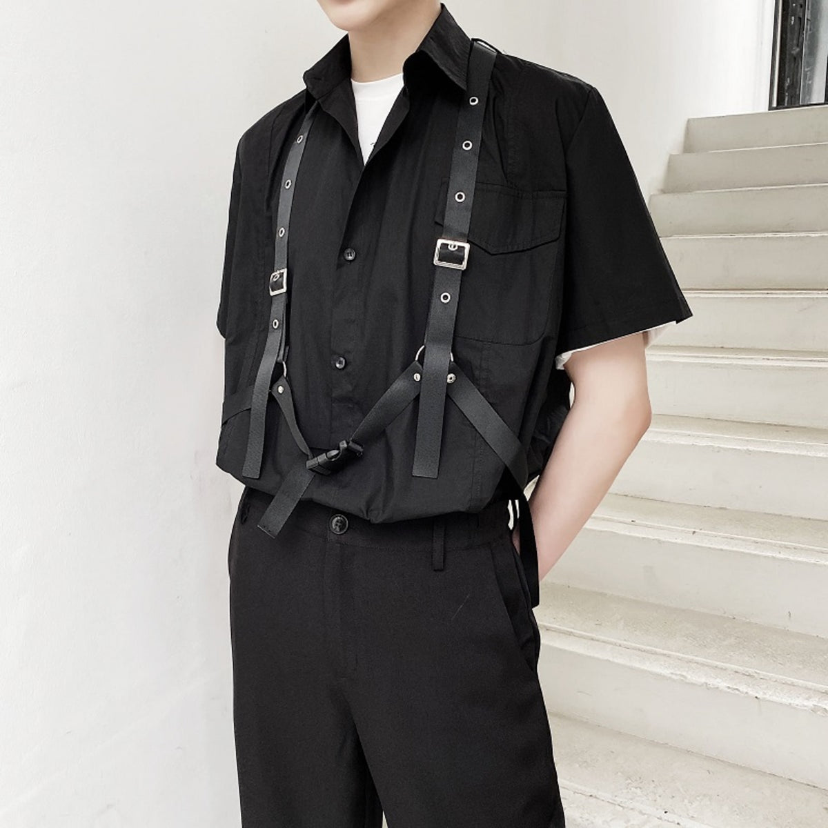 Chemise gothique homme à bretelle style cyberpunk japonais
