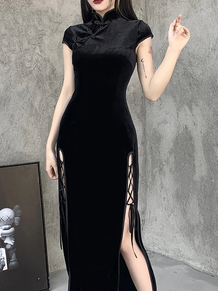 Robe gothique longue sexy noir