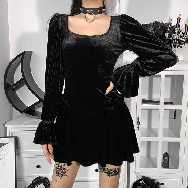 Robe gothique noir femme velour