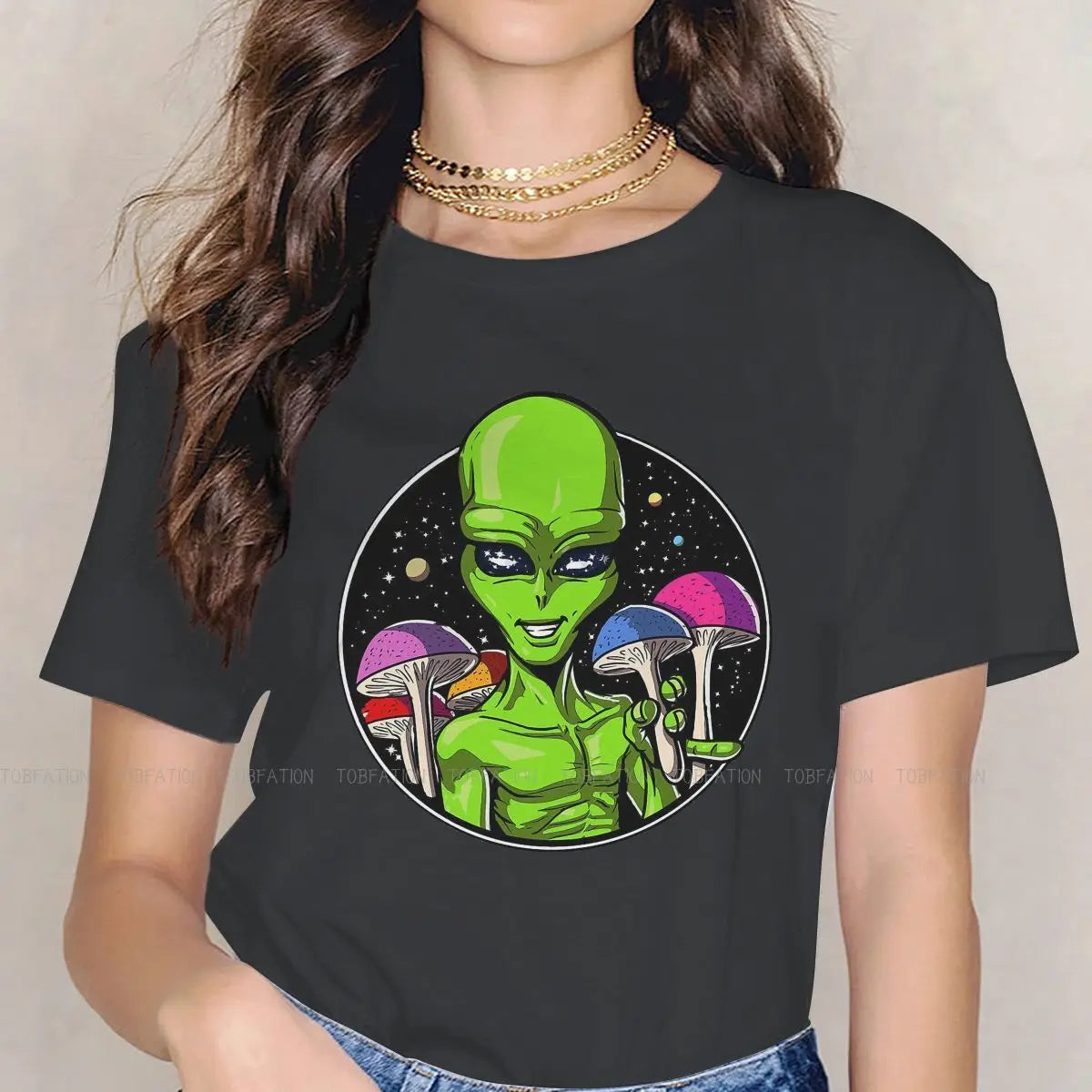 T-shirt gothique femme extraterrestre vert & violet