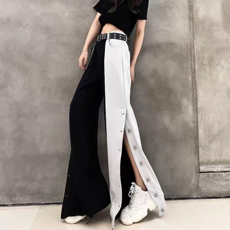 Pantalon gothique femme bicolore noir & blanc patte d'eph