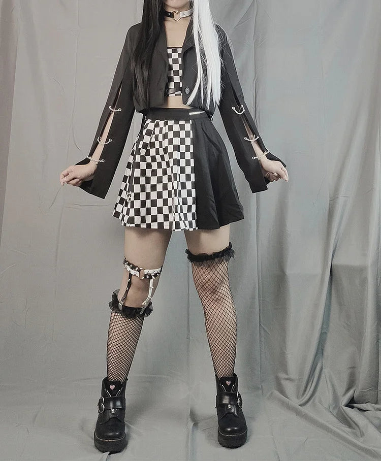Veste gothique femme chaine noir coupe crop top