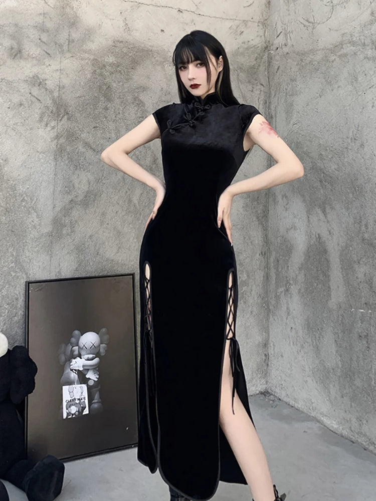 Robe gothique longue sexy noir