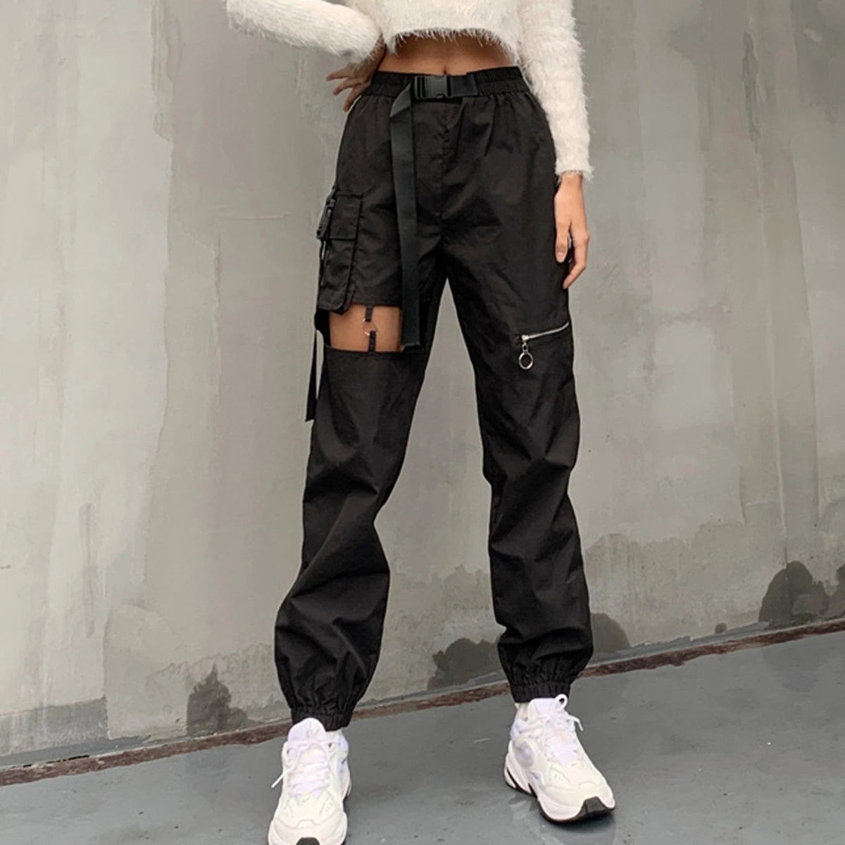 Pantalon cargo déchiré punk pour femme