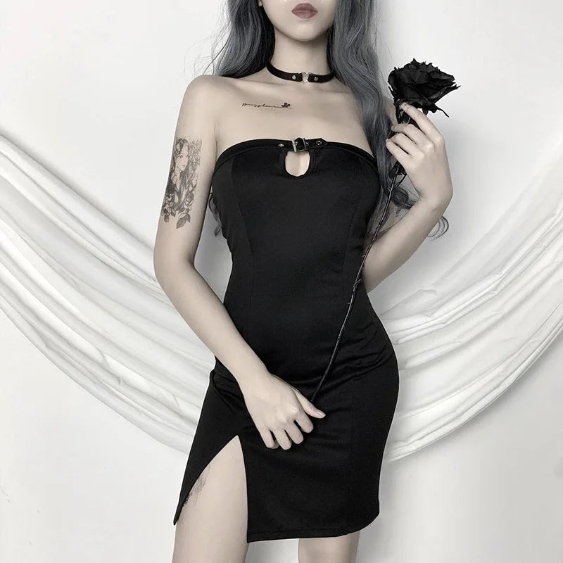 robe gothique femme noire moulante de soirée