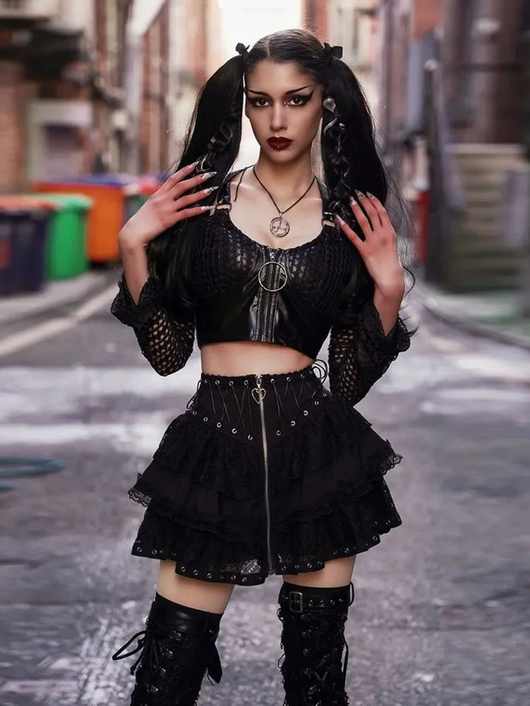 Jupe gothique femme e-girl en dentelle