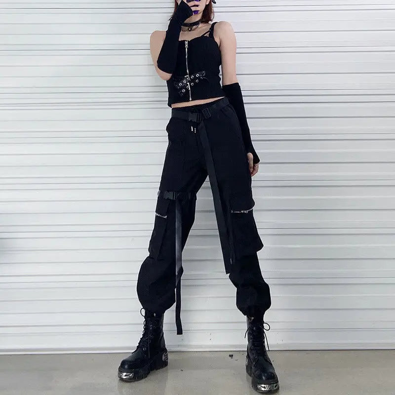 pantalon gothique femme coupe cargo noir cyberpunk