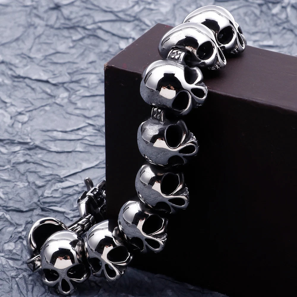 Bracelet gothique collier de crânes en acier inoxydable