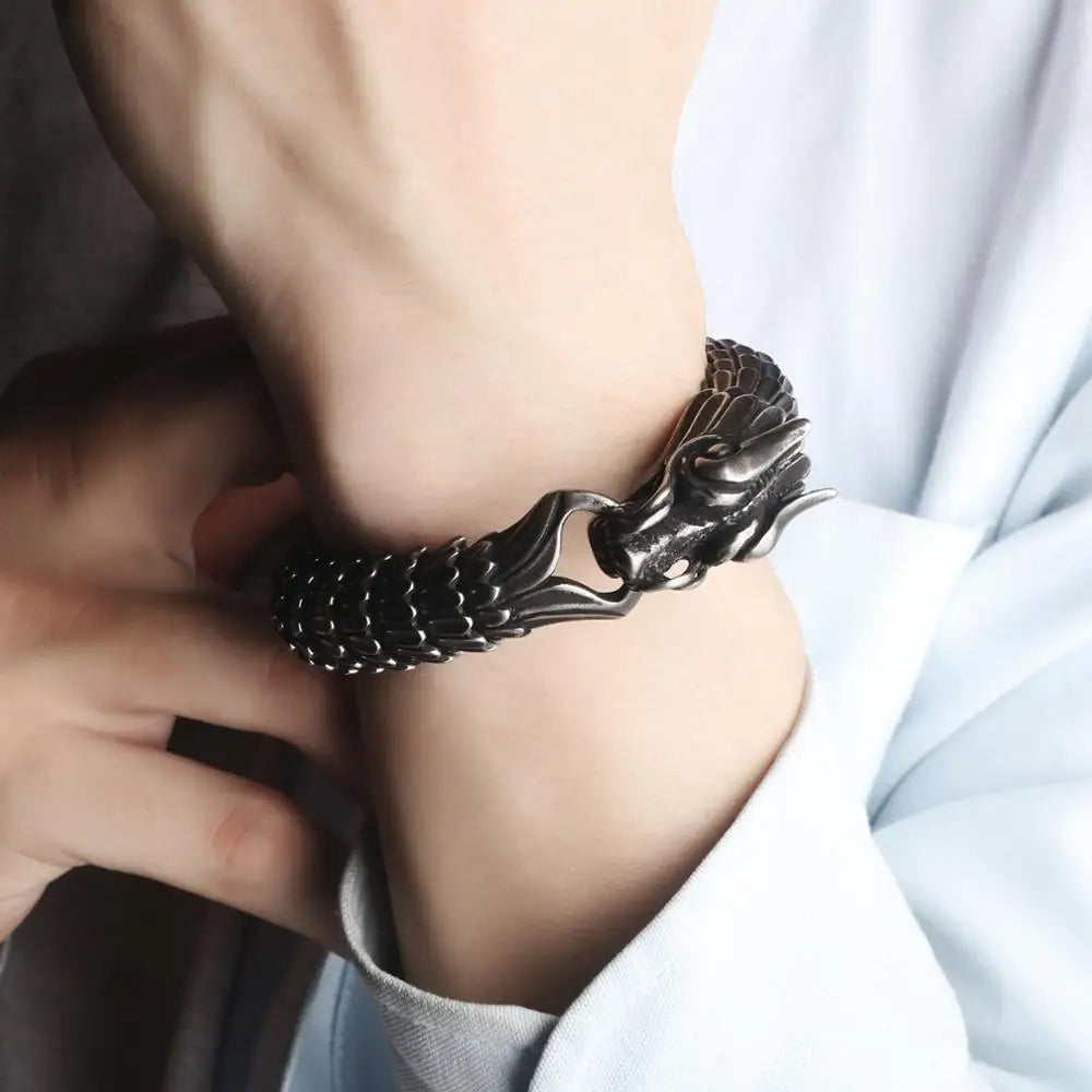 Bracelet gothique dragon en acier inoxydable