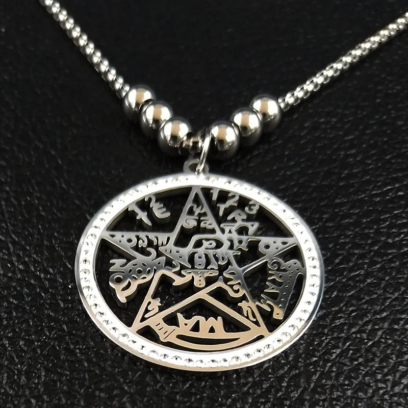 Collier gothique pentagramme argenté
